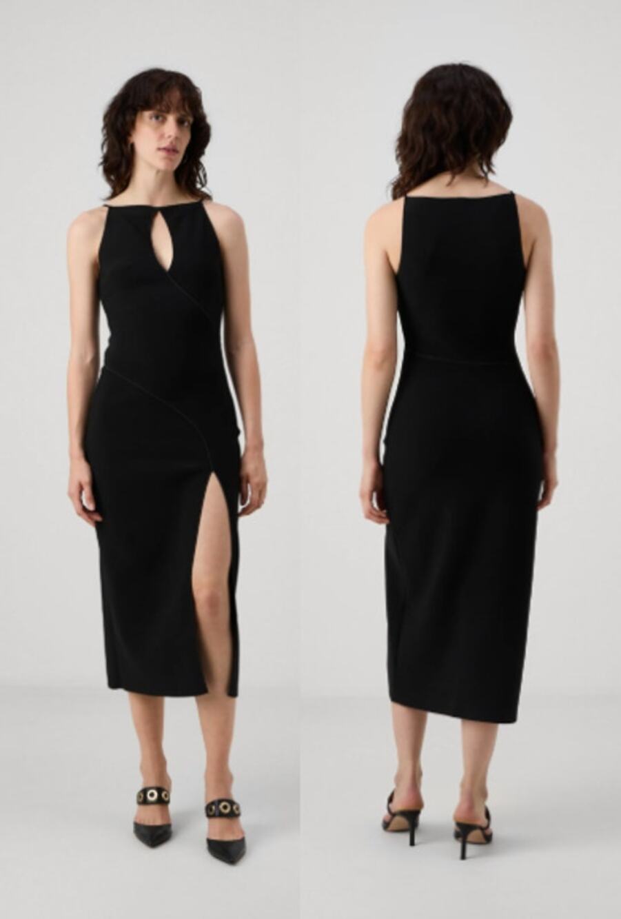 NWT Bec + Bridge Marielle Split Jersey Bodycon Midi Dress Black Womens Size US 2